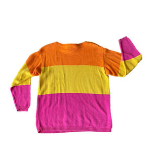 Liz & Co Vibrant Striped Sweater Orange Yellow Pink Small